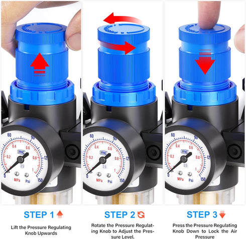 TAILONZ PNEUMATIC 1/4 Inch NPT AFC2000 Air Filter Pressure Regulator Kit, 0-145 Psi, 5 Micron
