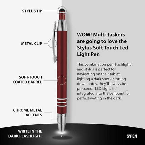SyPen 3 in 1 Multi-Function Soft Touch Pen with Light, LED Night Writer, Stylus for Touchscreen Devices, Pack of 6