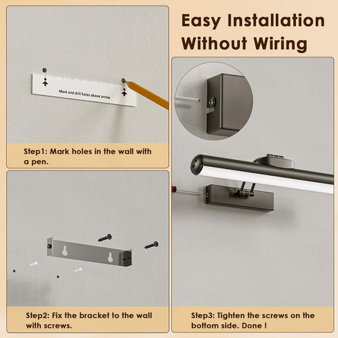 3 Dimmable 12.6" 1Pack Picture Light for Wall with Remote, Wireless Battery Operated Wall Lights with Colors & Timer