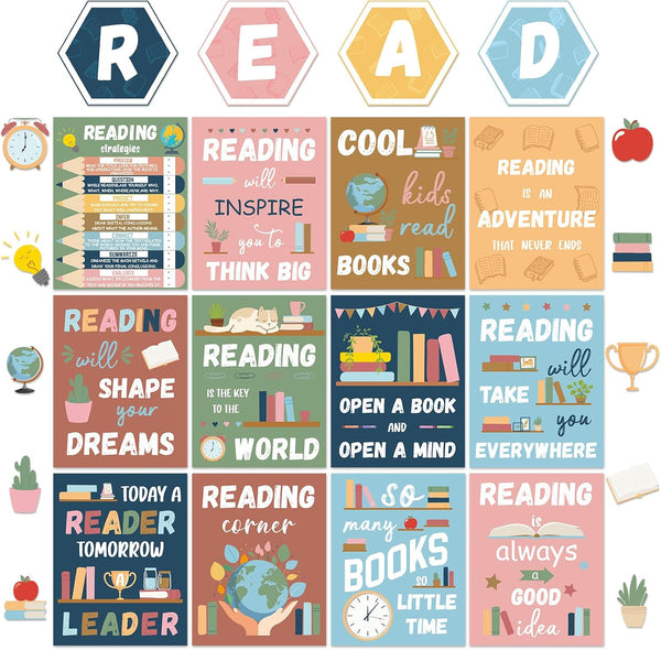 gisgfim Reading Posters for Classroom, Retro Motivational Bulletin Board Decorations for Elementary School