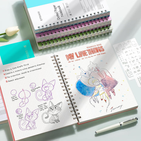 EMSHOI B5 Spiral Notebook, Bullet Dotted Journal, Large 7.48" X 10.15", 300 Pages/150 Sheets, 100gsm Dot Grid Paper,