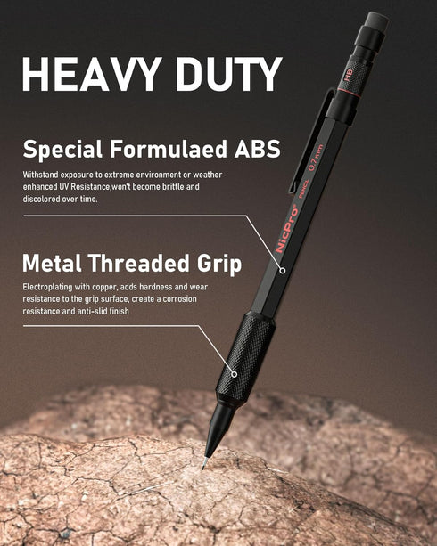 Nicpro 0.5 mm & 0.7 mm Mechanical Pencil Set with Case, MP2000 Metal Artist Pencil with 4 Tube HB 2B Lead Refills