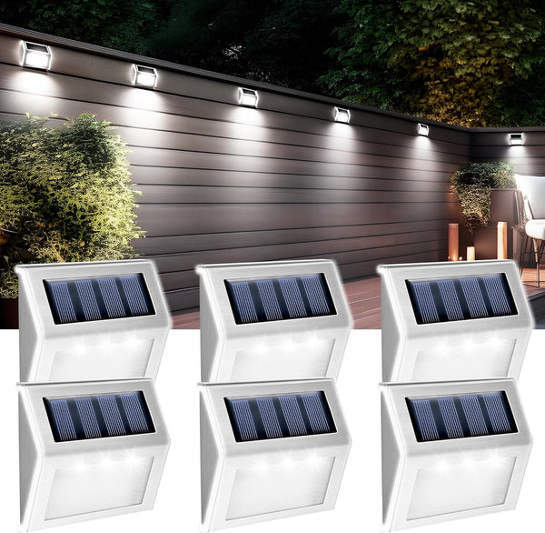 GIGALUMI 6 Pack Solar Step Lights,3 LED Solar Stair Lights Outdoor LED