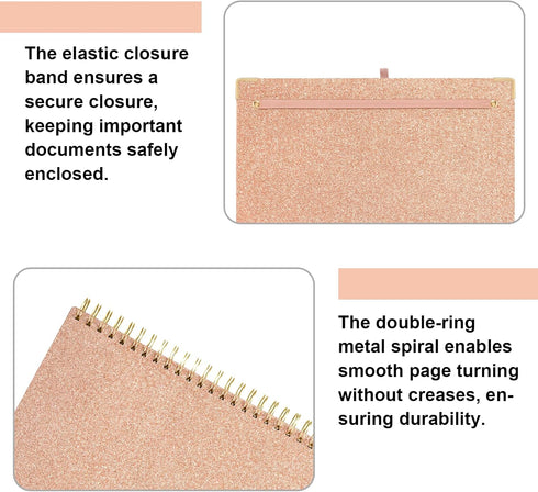 Clipboard Folio with Refillable Lined Notepad for Letter Size 8.5 x 11, 10 Pockets, Rose Gold Clipboards