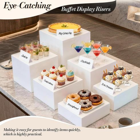 6 (8",7",6",5",4",3") Pcs Buffet Risers with Mini Sign and Maker, Food Risers Display Stands for Buffet Table Party