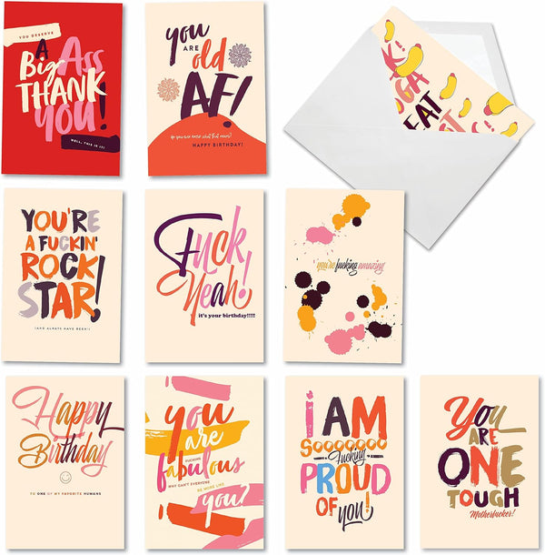 NobleWorks 10 Mixed Occasion Greeting Cards Bundle, Assorted Boxed Notecard Set for Women, Delightful Notes