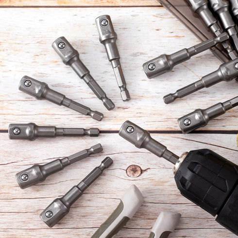 OIIKI 2 Pack 1/4 inch Square Socket Adapter Bit Set, Hex Impact Driver Power Bits for Automotive DIY