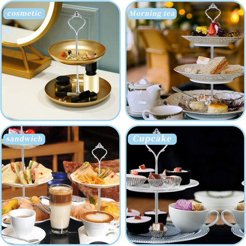 6 Piece Tiered Cake Stand Hardware Kit - 3-Tier Crown Mold Fittings for Wedding & Party Dessert Displays (Silver, M)