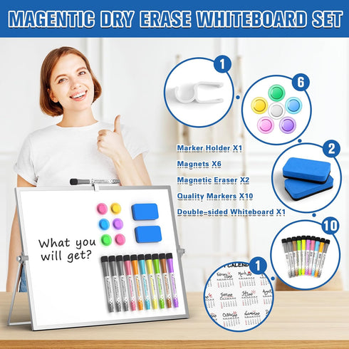 Grtard 18''x14'' Magnetic Dry Erase Board with Stand, Double-Sided Large Easel for Kids Drawing and Home Use