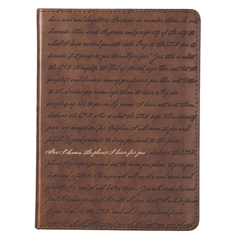 Christian Art Gifts Brown Faux Leather Journal | For I Know the Plans Jeremiah 29:11 Bible Verse | Handy-sized Flexcover Inspirational Notebook w/Ribbon 240 Lined Pages, Gilt Edges, 5.5 x 7 Inches