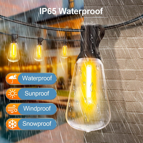 50Ft 15M Dimmable ST38 Bulb Outdoor String Led Patio Lights - Outside Waterproof Light With Remote Shatterproof