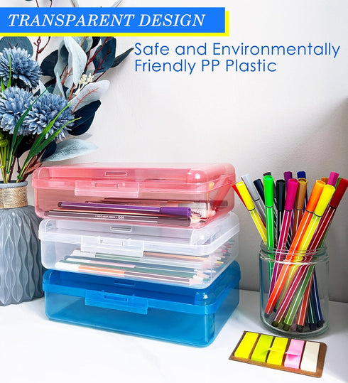 Double Layer Large Capacity Pencil Box, Plastic Translucent Pencil Box, Hard Pencil Cases with Snap-Tight Lid, 1 Pack