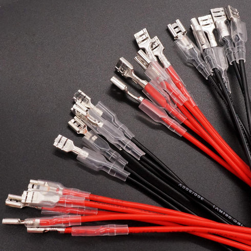Twidec 20Pcs Female Spade Crimp Terminal Kit, 4.8mm & 6.3mm, Red + Black Insulating Sleeve Quick Splice