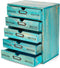 Turquoise 5-Tier Drawer Desktop Curio Cabinet, French Farmhouse Country Desk Organizer Box with Label Holder