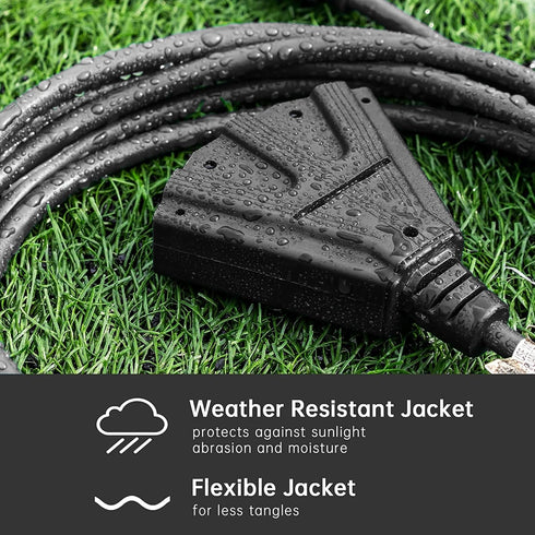 6FT Outdoor Extension Cord with 3 Electrical Power Outlets - 16/3 Durable Black Cable with 3 Prong Grounded Plug for