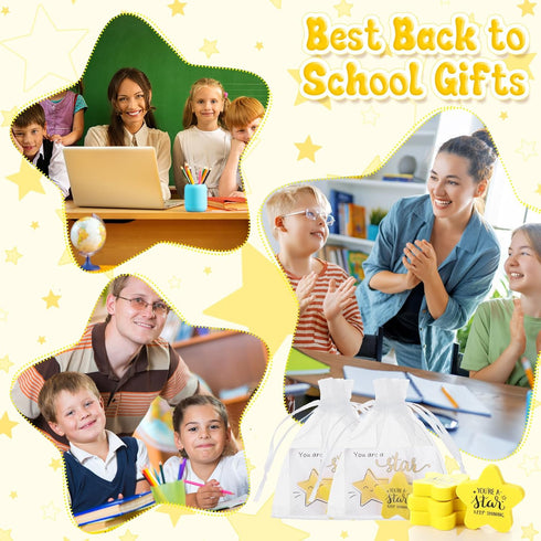 Spakon Christmas Inspirational Gift for Kids, Motivational Star Shaped Erasers and Cards with Organza Bags
