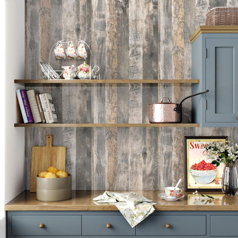 Grey Shiplaps Wood Contact Paper 15.7"X118" - Peel and Stick Waterproof Distressed Vinyl Wallpaper for Cabinets
