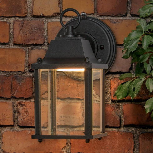 3000K 650 Maxxima LED Porch Lantern Outdoor Wall Light - Features Clear Glass, Warm White, Lumens, Dusk to Dawn