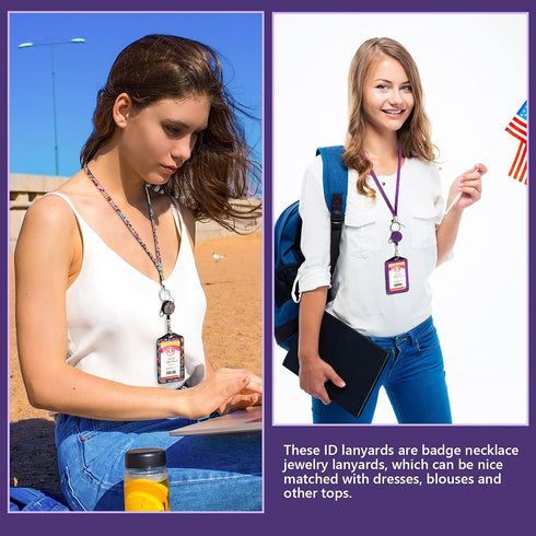 HUSUM 4 Sets Rhinestone Lanyard, Sparkling ID Card Holder, Crystal Retractable Badge Reel for Women, 4 Colors
