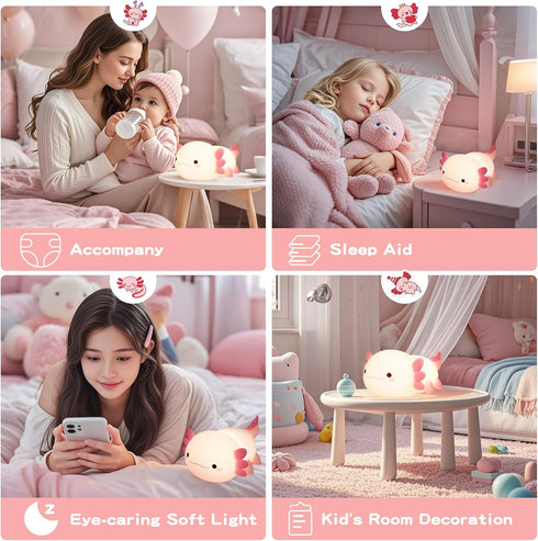 Light,Dimmable FAMIDUO Axolotl Lamp,Cute Axolotl Night Silicone Animal Nursery Night Light,Adorable Rechargeable