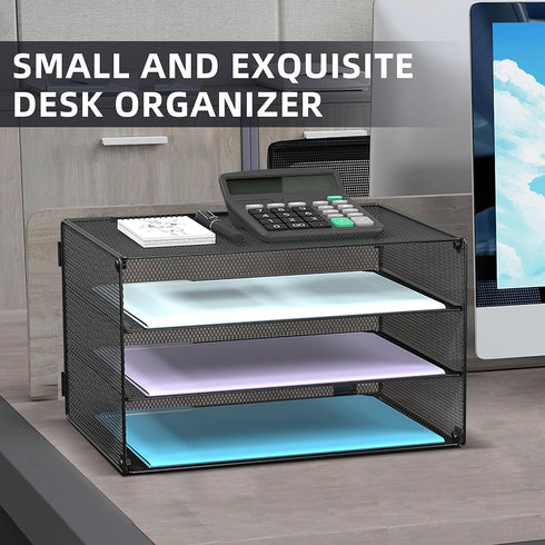 DALTACK 2 Pack 3 Tier Letter Tray Paper Organizer, Mesh Metal Desk File Organizer for Home & Office