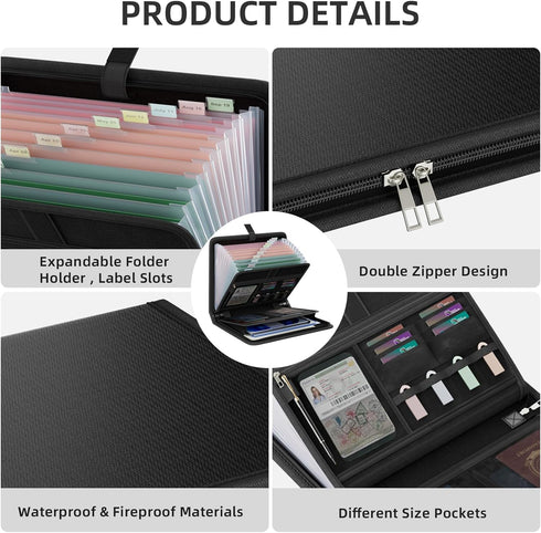Huolewa Fireproof Accordion File Organizer, Portable Expanding Folder with Waterproof Zipper