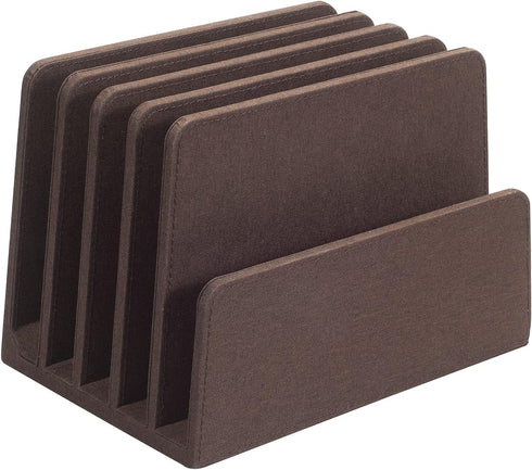 MobileVision Executive Dark Brown Desktop File Folder Organizer, 5 Slot Dividers and Paper Tray
