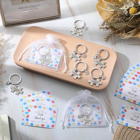 50 Set Teammates Sasylvia Welcome to The Team Appreciation Gift Puzzle Piece Keychain with Thank You Card Team