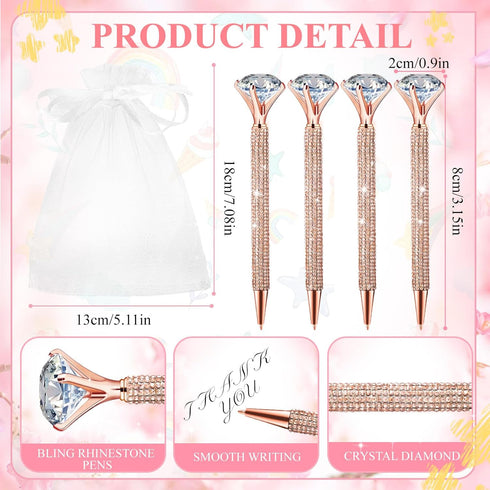 Qilery 12 Set Bridal Shower Pens, Diamond Pens with Keychains, Wedding Favors for Women Girls Gift