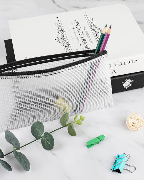 Smarpau Mesh Zipper Pouch, 96 Pack Small Zipper Pencil Pouch, Multipurpose Waterproof Bags for Travel, Black