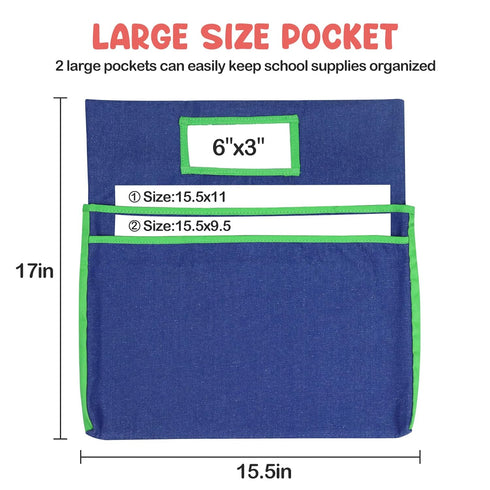 Auchq Chairback Buddy Pockets Chart with 2 Heavy Duty Storage Pocket, Standard Denim Organizer for Classroom Chair