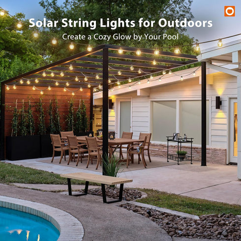 25FT G40 13 Bulbs, 3 Dimmable addlon Solar Powered Outdoor String Lights Waterproof with Remote, Solar Powered String