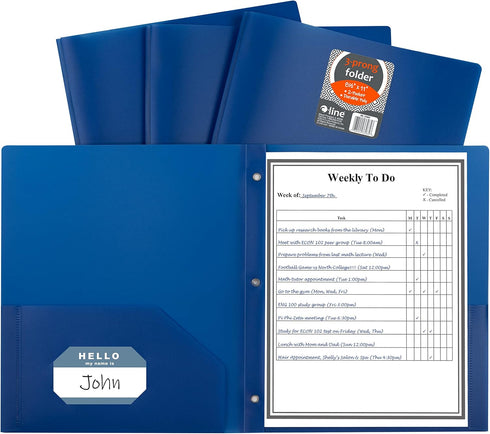 C-Line Two-Pocket Heavyweight Poly Portfolio - Blue, 1 Case of 25 Portfolios for Letter Size Papers, Includes Business