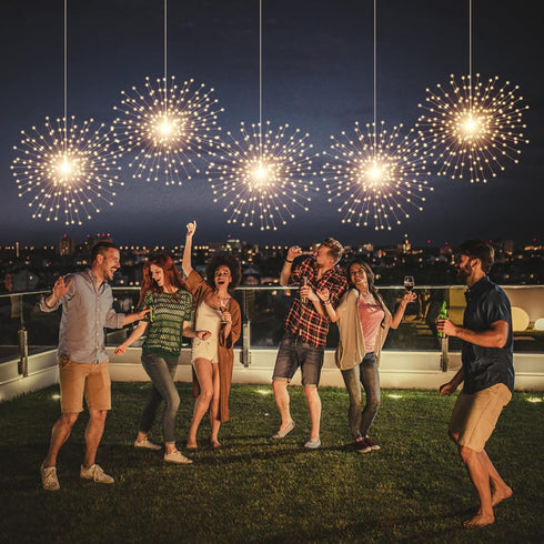 200 LED Starburst Sphere Lights, Firework Lights Battery Powered, Waterproof Hanging Lights for Gardens and Christmas