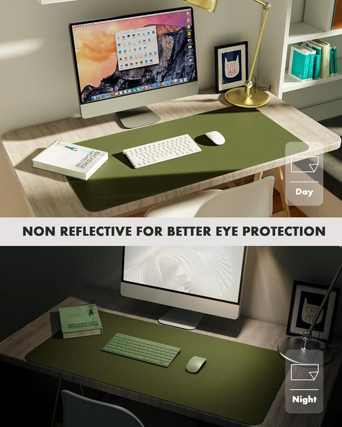 YSAGi Double-Sided Desk Pad, 35.4"x17" Leather Desk Mat, Eco Cork Desk Pad Protector for Office/Home (Olive Green)