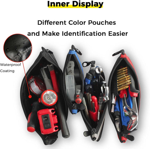 Small Tool Pouches with Zipper, Waterproof 1680D Tool Bags for Men, 4 Pack Organizer