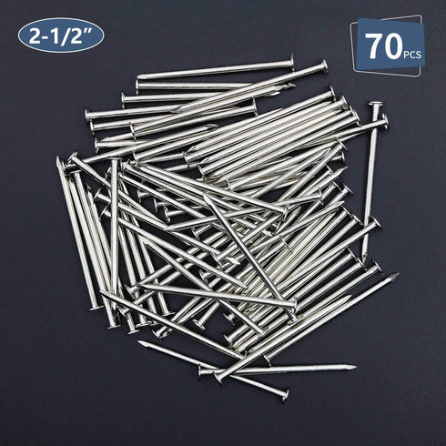 70pcs Hardware Nails, 2-1/2 Inches Nickel Plated Hanging Nails, Wall Nails for Hanging and Wood Projects