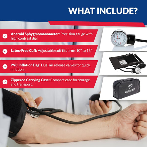 Set Dixie EMS Deluxe Aneroid Sphygmomanometer Blood Pressure W/Adult Cuff, Carrying Case and Calibration Tool - Black