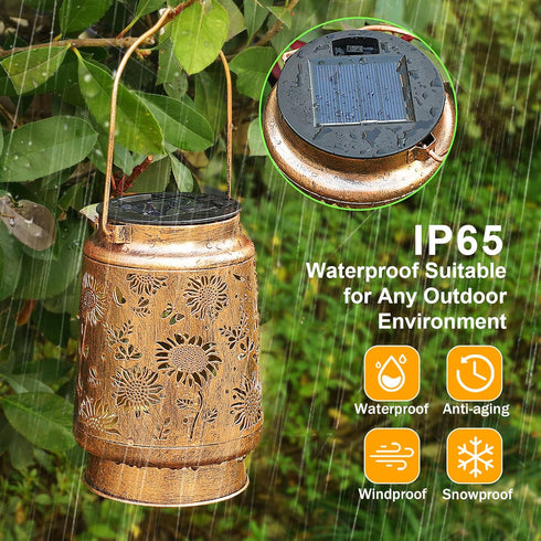 Sunflower Solar Lanterns Outdoor Waterproof, Mothers Day Gifts for Women Mom Grandma, Metal Hanging Lantern Solar