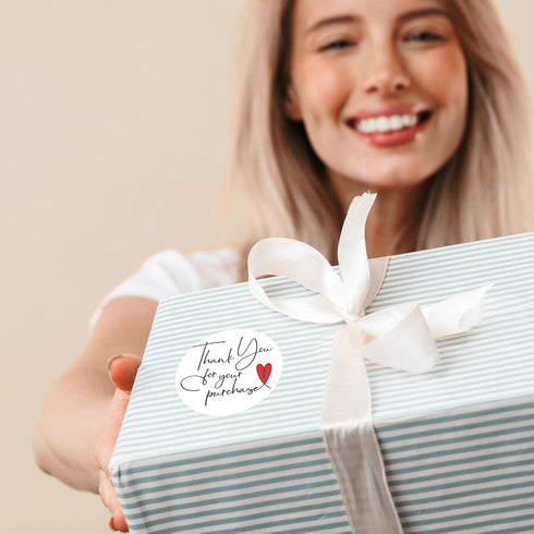 easykart 300 Thank You for Your Purchase Sticker Labels | White Background with Red Heart Design | 2" Inch Round