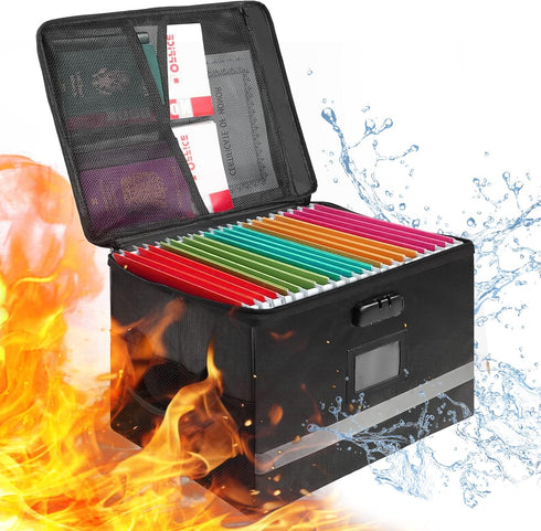 Fireproof Document Box with Lock, Waterproof File Safe Box for Important Hanging Letter & Legal Folder