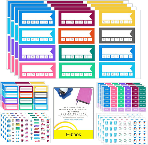 Health and Fitness Planner Stickers Set - Large Value Pack of 20 Sheets for Health, Exercise, and Meal Planning