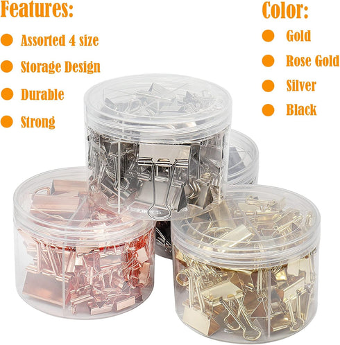 Binder Clip, Paper Binder Clips Assorted Sizes, 84 Pack (Gold) for Office School