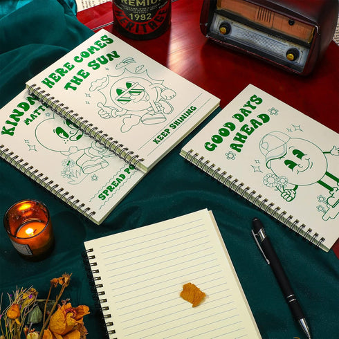 Teling 4 Pack Cute Spiral Notebooks Retro Aesthetic, 8.3 x 5.8 Inspirational Journal with Lined Paper for Women Back to