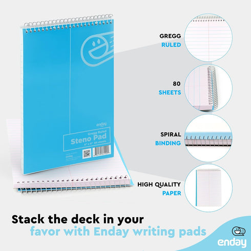 Enday Steno Pads, Spiral 6 x 9 inches, 80 Sheets, Steno Notebook for Writing, Color May Vary (3 Pack)