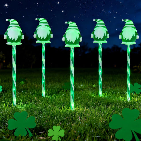 DTNESS 12 Packs 8 Lovely Elf Pathway Lights Outdoor Decorations for St. Patricks Day, Green Lucky Gnome w/ Modes