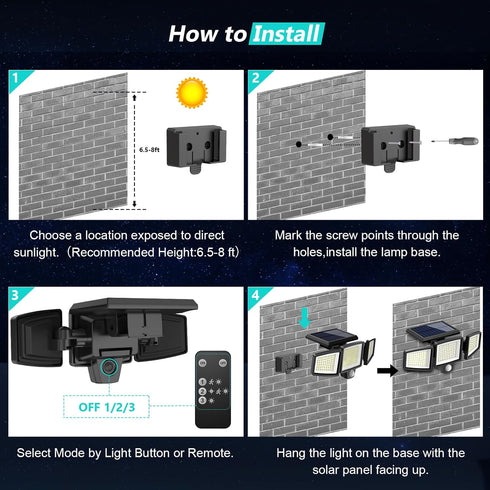 2500LM 210 Control,3 IP65 Waterproof,270 3 Modes(1 Packs) Tuffenough Solar Outdoor Lights LED Security Lights