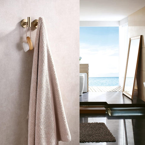 Brushed Gold Bathroom Towel Coat Hook, 2 Pack Heavy Duty Wall Hook for Bathroom Kitchen Closet