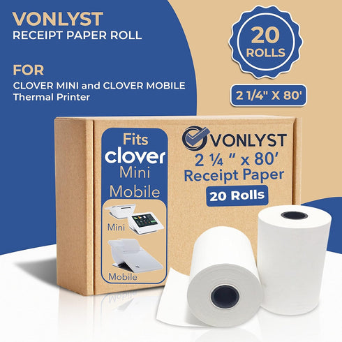 Clover Mini and Clover Mobile Thermal Printer Receipt Paper 2 1/4 x 80 (20 rolls)