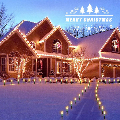 25.7 C9 20 20 Commercial Brightown Christmas Pathway String Lights Outdoor - Ft. Clear Lights with Stakes Connectable
